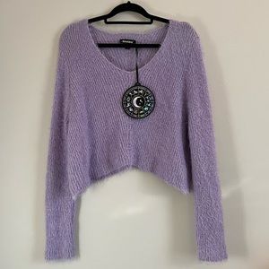 nwt: lilac purple fuzzy knit cropped sweater